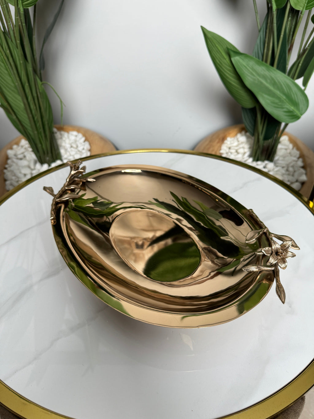 Plateau Chrome Bronze Floral ✨🌿 37 x 28cm