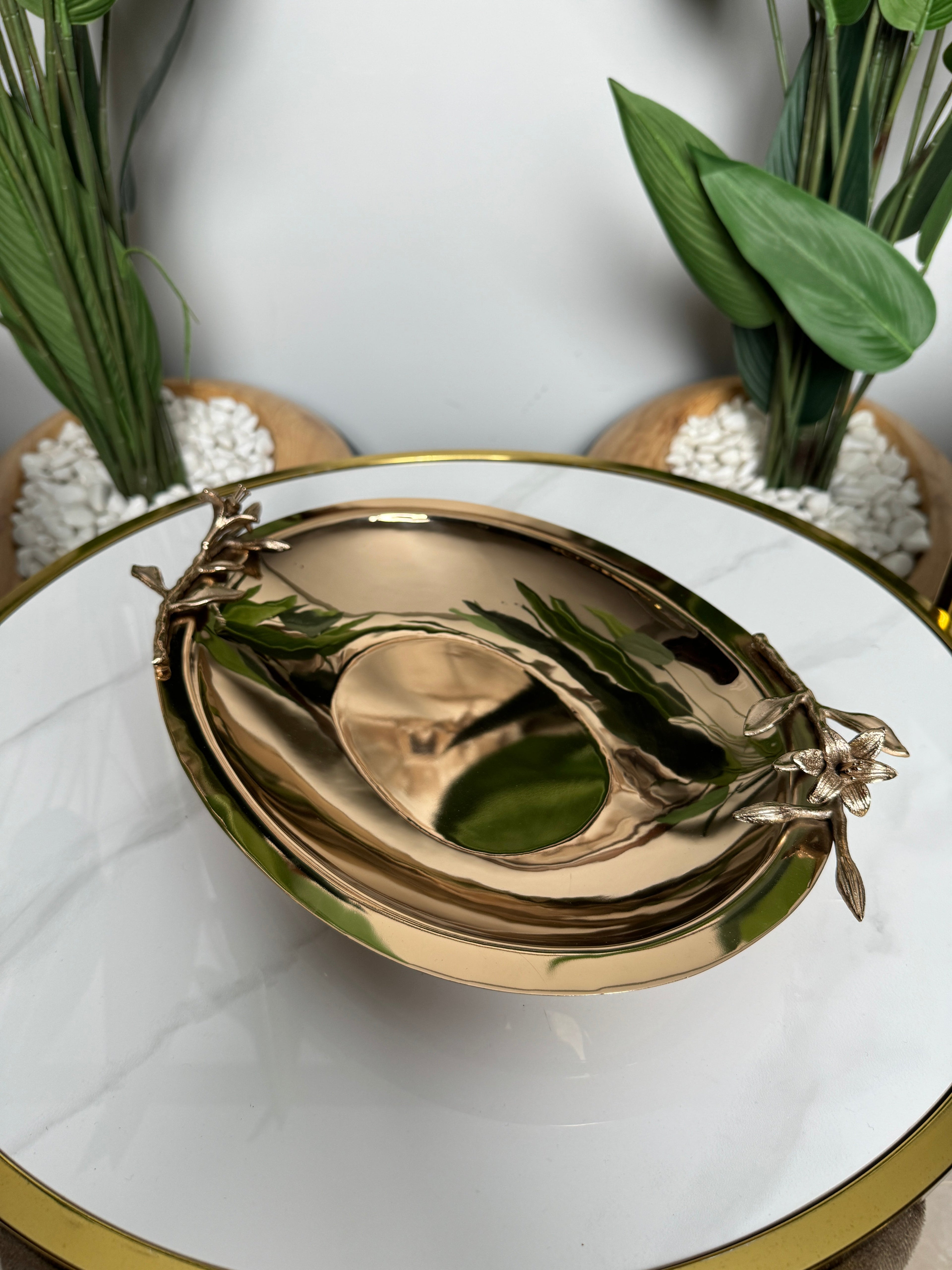 Plateau Chrome Bronze Floral ✨🌿 37 x 28cm