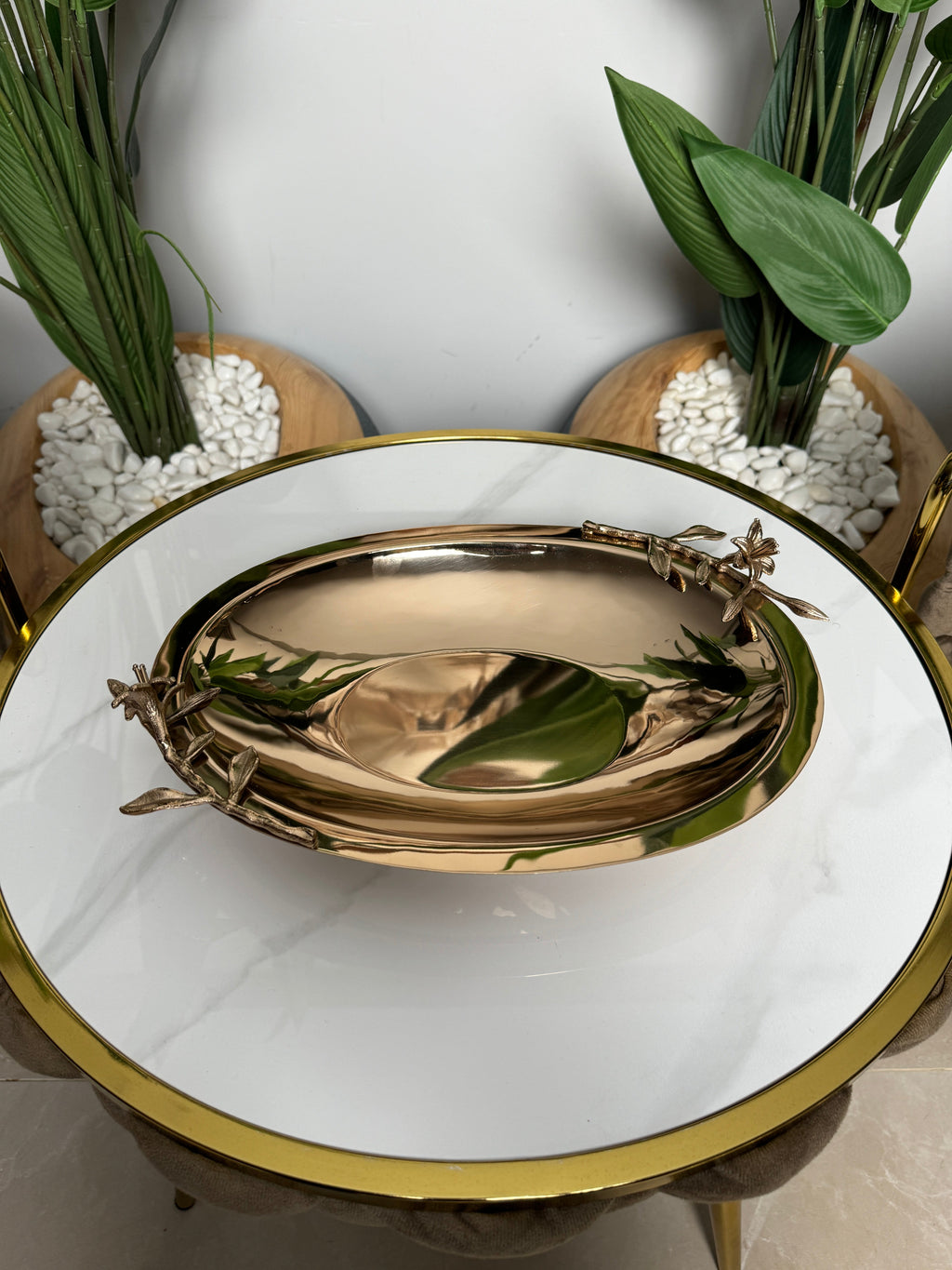 Plateau Chrome Bronze Floral ✨🌿 37 x 28cm