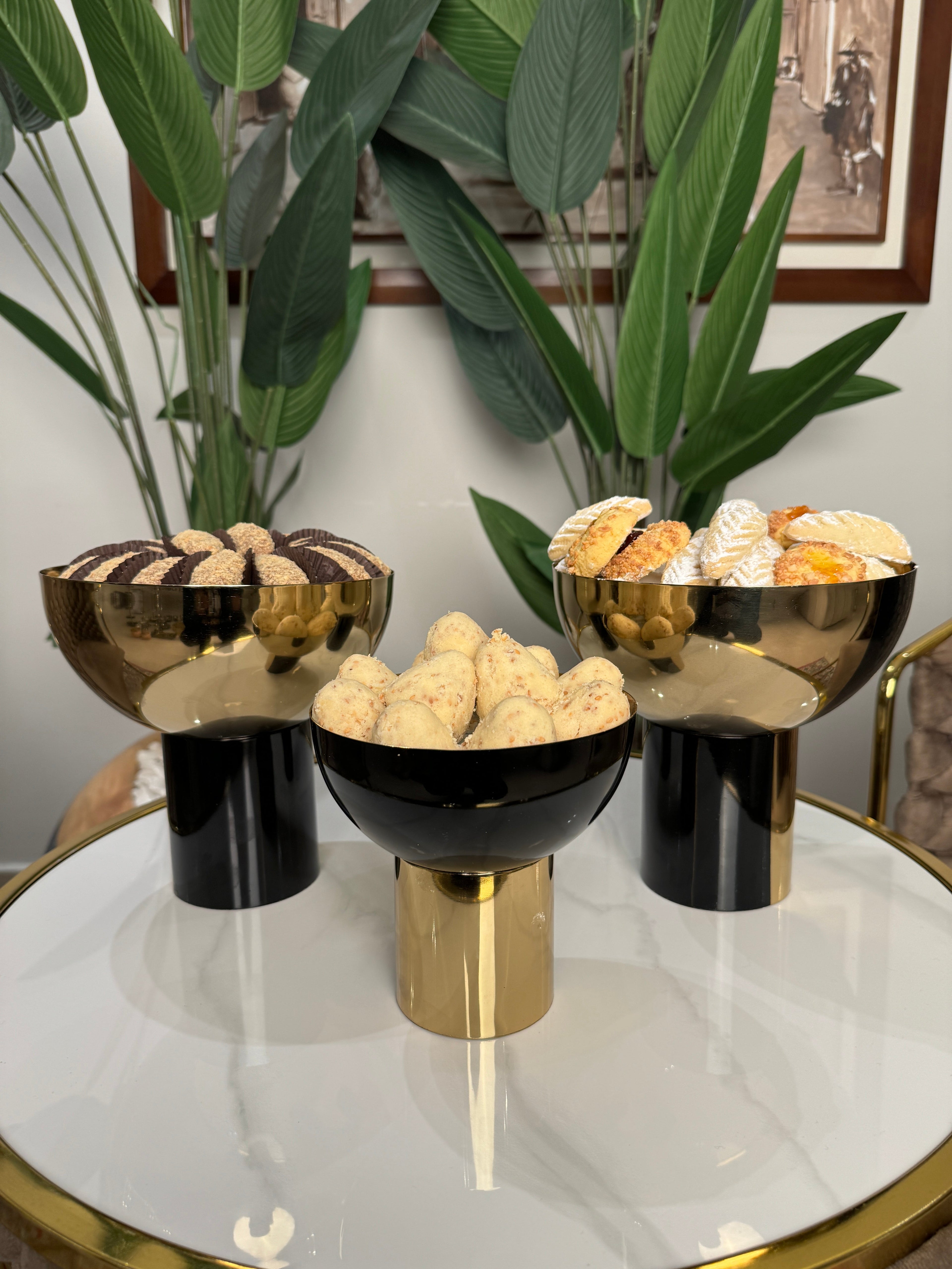 Bols ronds, finition aluminium doré et noire