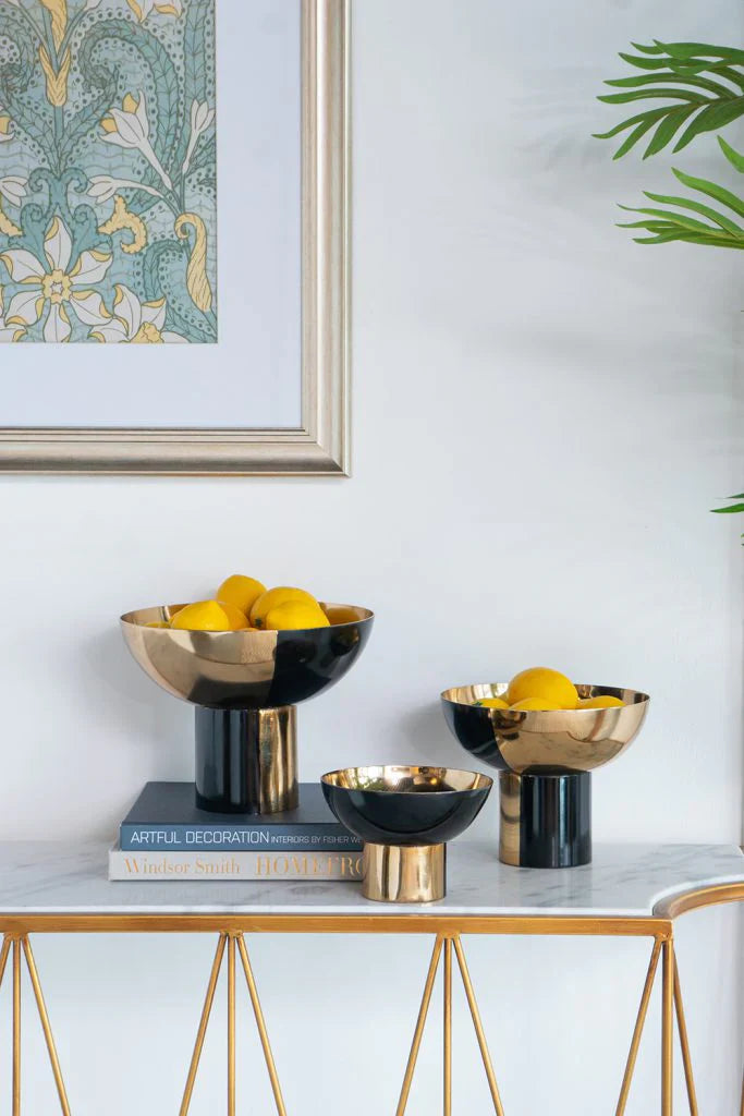 Bols ronds, finition aluminium doré et noire